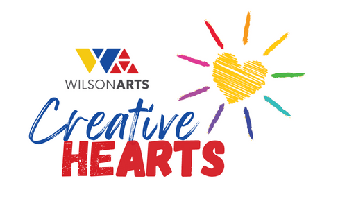 Logo with Creative Hearts in text and a sunshine that looks like crayon marks - the middle is a yellow heart with different color sun rays